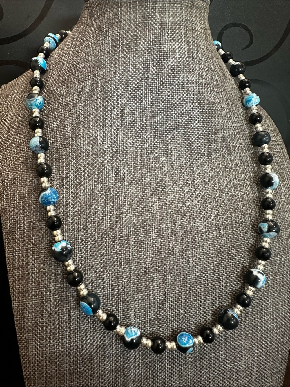 Blue and Black Beaded Women's Necklace - Elegant Gemstone Style